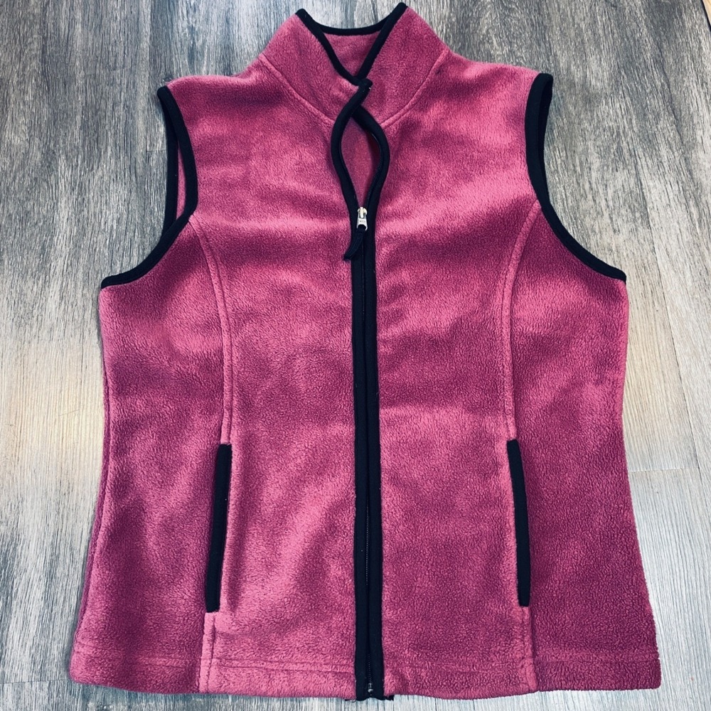 Y2K Jennifer Moore Womens Berry Pink Fleece Full Zip Mock Neck Vest Size Medium